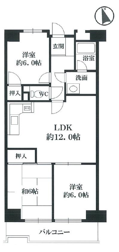 Floor plan. 3LDK, Price 10.7 million yen, Footprint 62.7 sq m , Balcony area 6.66 sq m