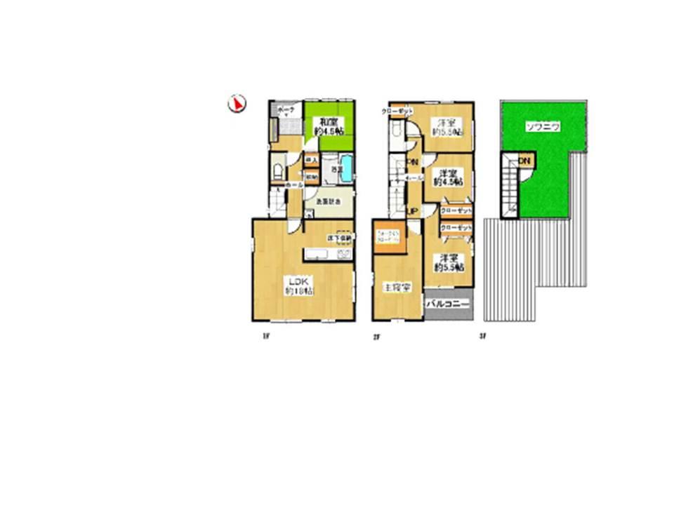 Floor plan. 34,780,000 yen, 5LDK, Land area 147.22 sq m , Housed in a building area of ​​115.11 sq m living spacious 18 pledge walk-in closet is also a breeze. There is also a pleasure to spend the afternoon on the roof garden. 