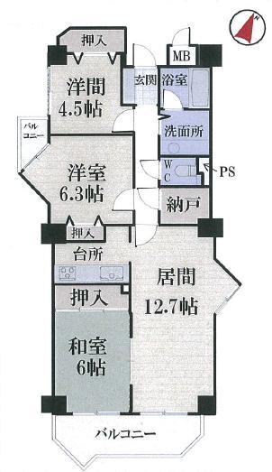 Floor plan. 3LDK + S (storeroom), Price 12.8 million yen, Occupied area 75.27 sq m , Balcony area 8.37 sq m