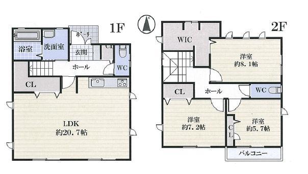 Floor plan. 34,800,000 yen, 3LDK, Land area 186.14 sq m , Building area 112 sq m