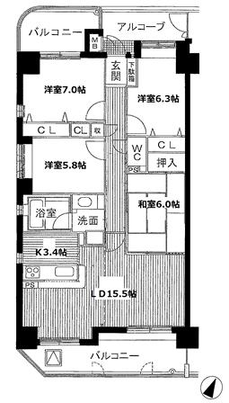 Floor plan. 4LDK, Price 21,800,000 yen, Occupied area 93.89 sq m , Balcony area 18.47 sq m
