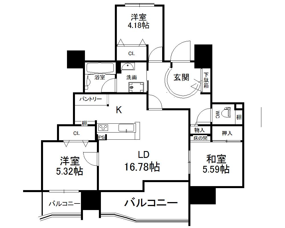 Floor plan. 3LDK, Price 21 million yen, Occupied area 75.79 sq m , Balcony area 10.84 sq m floor plan