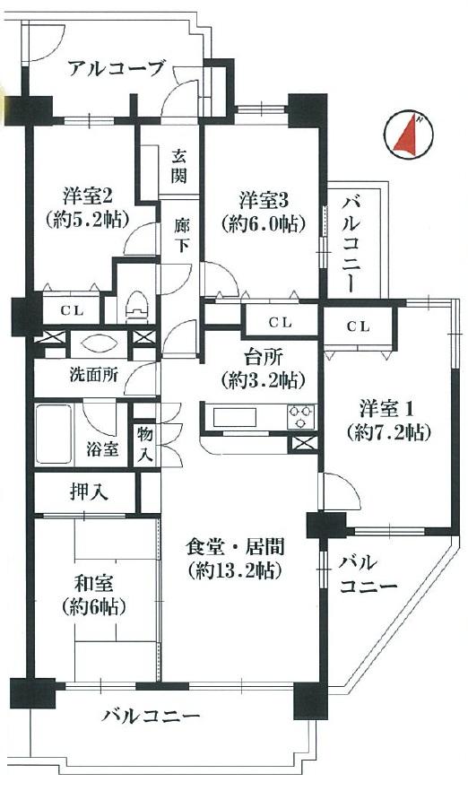 Floor plan. 4LDK, Price 17.3 million yen, Occupied area 88.14 sq m , Balcony area 19.43 sq m
