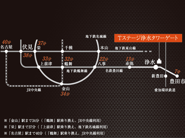 <Access conceptual diagram> Fushimi ・ Kamimaezu ・ Tsurumai ・ Yagoto ・ Akaike ・ Until every station of the Toyota City, you can go without transfer