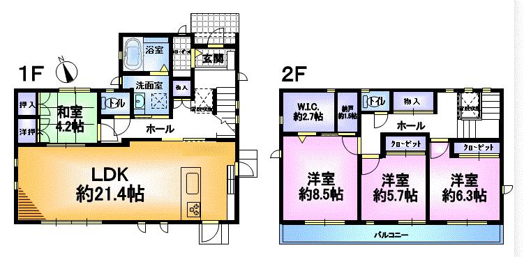 Floor plan. 39,900,000 yen, 4LDK + S (storeroom), Land area 182.34 sq m , Building area 126.38 sq m ● LDK about 21.4 Pledge LD floor heating ● entrance closet, W.I.C., Storeroom ・  ・  ・ We housed enhancement. ● It is the room carefully your !!