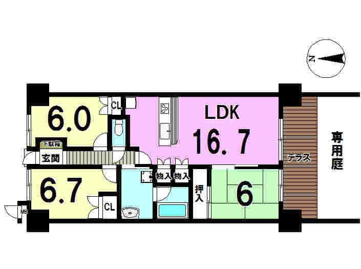 Floor plan. 3LDK, Price 16.8 million yen, Footprint 76.9 sq m