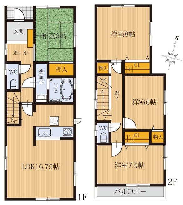 Floor plan. 23.8 million yen, 4LDK, Land area 133.87 sq m , Building area 106 sq m