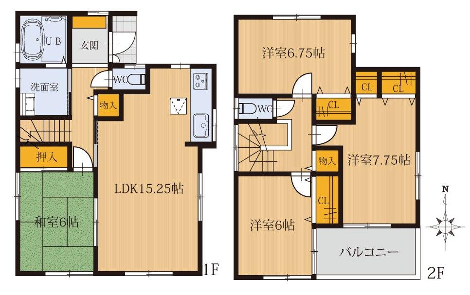 Floor plan. 24,800,000 yen, 4LDK, Land area 129.38 sq m , Building area 98.41 sq m