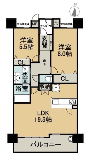 Floor plan. 2LDK, Price 16.8 million yen, Occupied area 73.79 sq m , Balcony area 11.25 sq m 2LDK