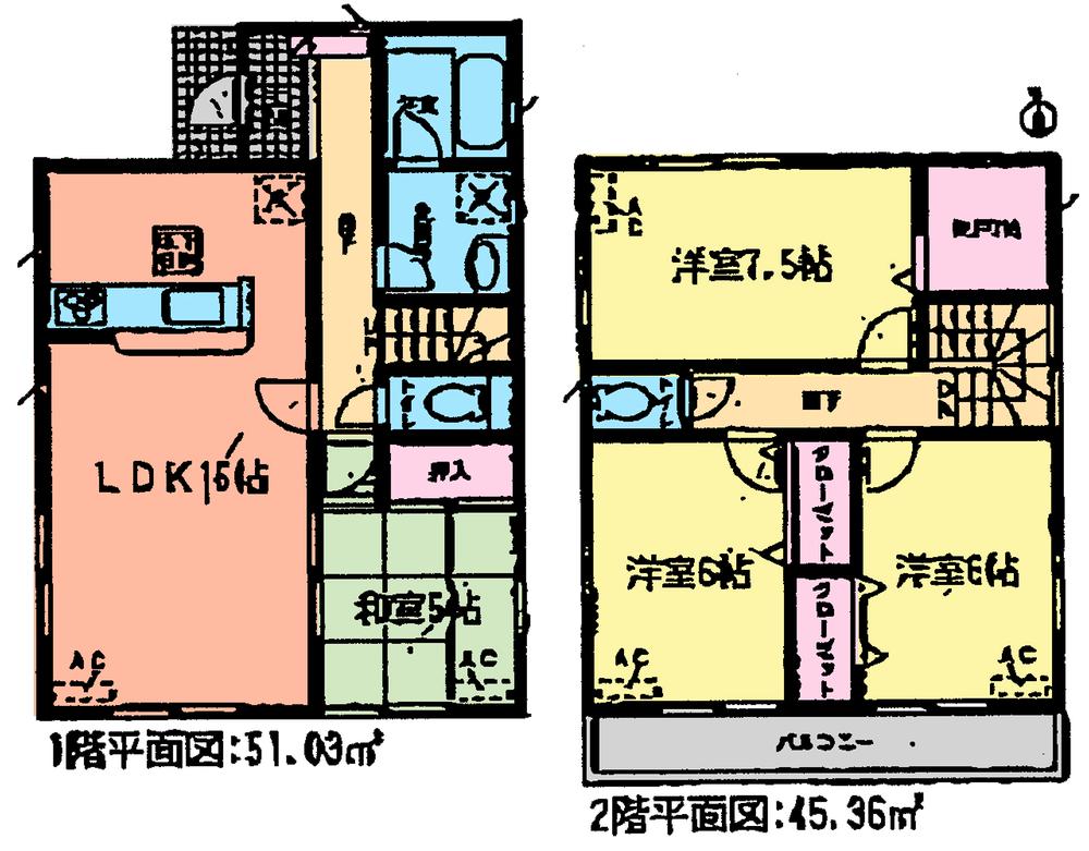 Floor plan. (Building 2), Price 24,800,000 yen, 4LDK+S, Land area 170.37 sq m , Building area 96.39 sq m