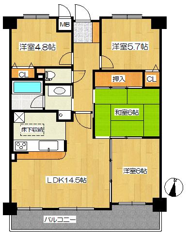 Floor plan. 4LDK, Price 11.8 million yen, Footprint 77 sq m , Balcony area 11.04 sq m floor plan