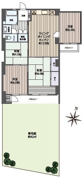 Floor plan. 4LDK, Price 7.8 million yen, Footprint 75.4 sq m , Balcony area 9.35 sq m   ■ 4LDK with private garden