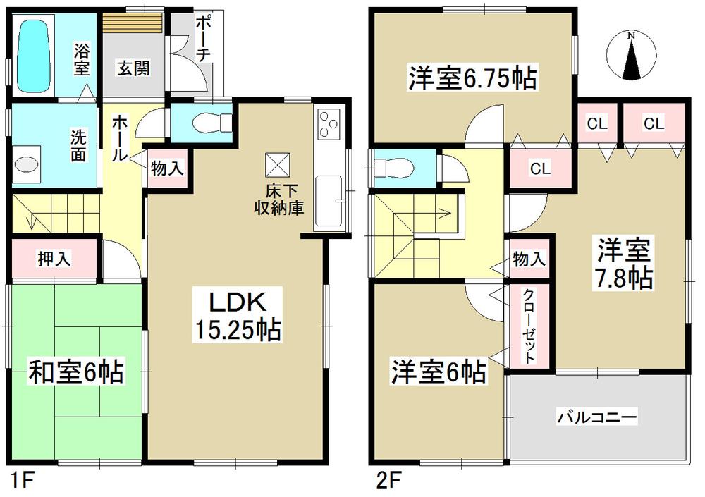 Floor plan. (Building 2), Price 24,800,000 yen, 4LDK, Land area 129.38 sq m , Building area 98.41 sq m