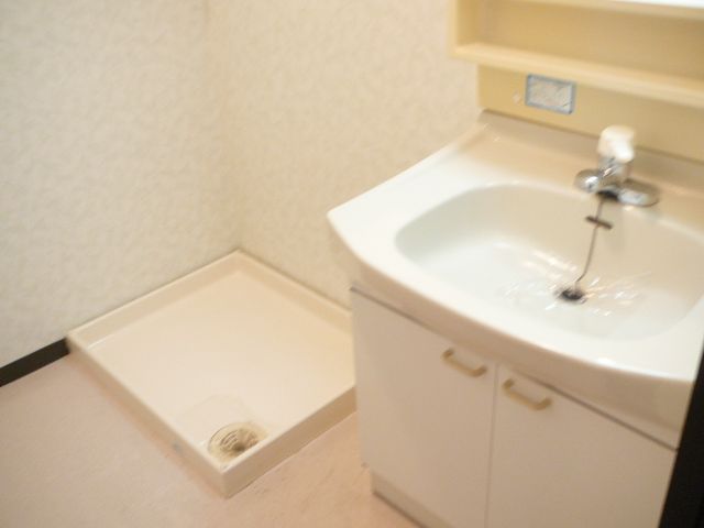 Washroom. Washing machine waterproof plate, Independent wash basin with cleanliness. 
