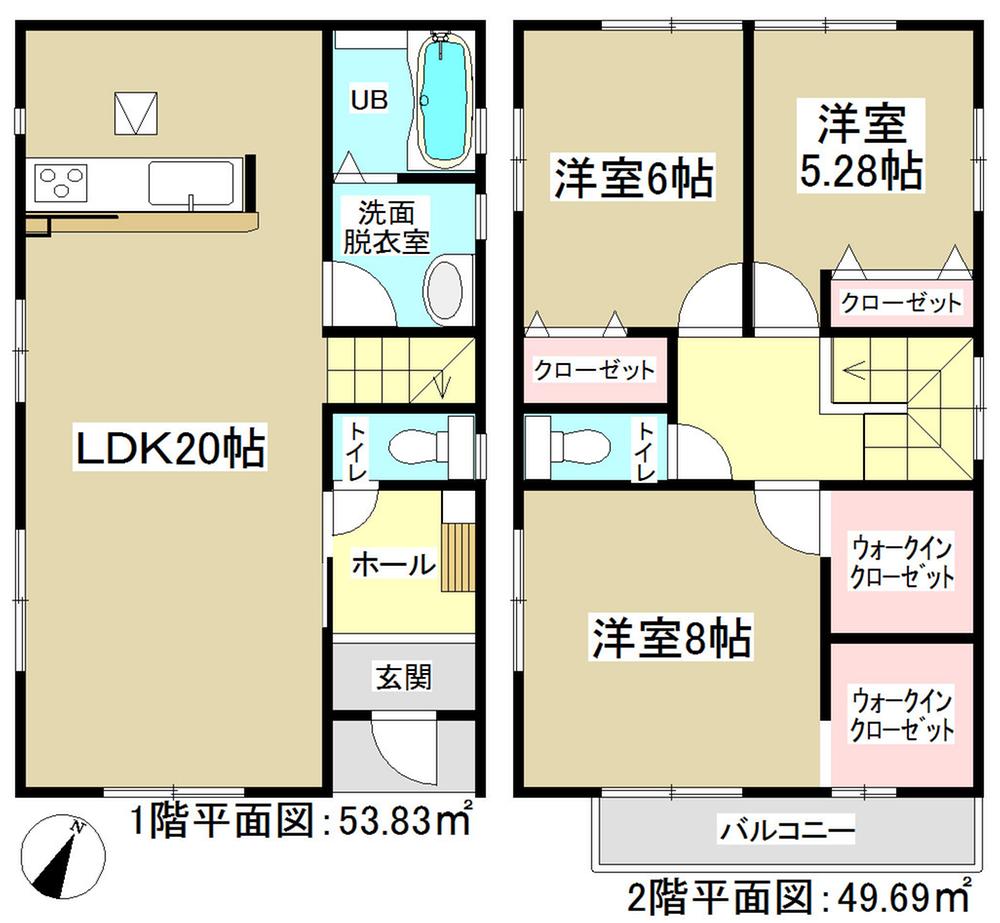 Floor plan. (Building 2), Price 22,800,000 yen, 3LDK, Land area 160.06 sq m , Building area 97.72 sq m