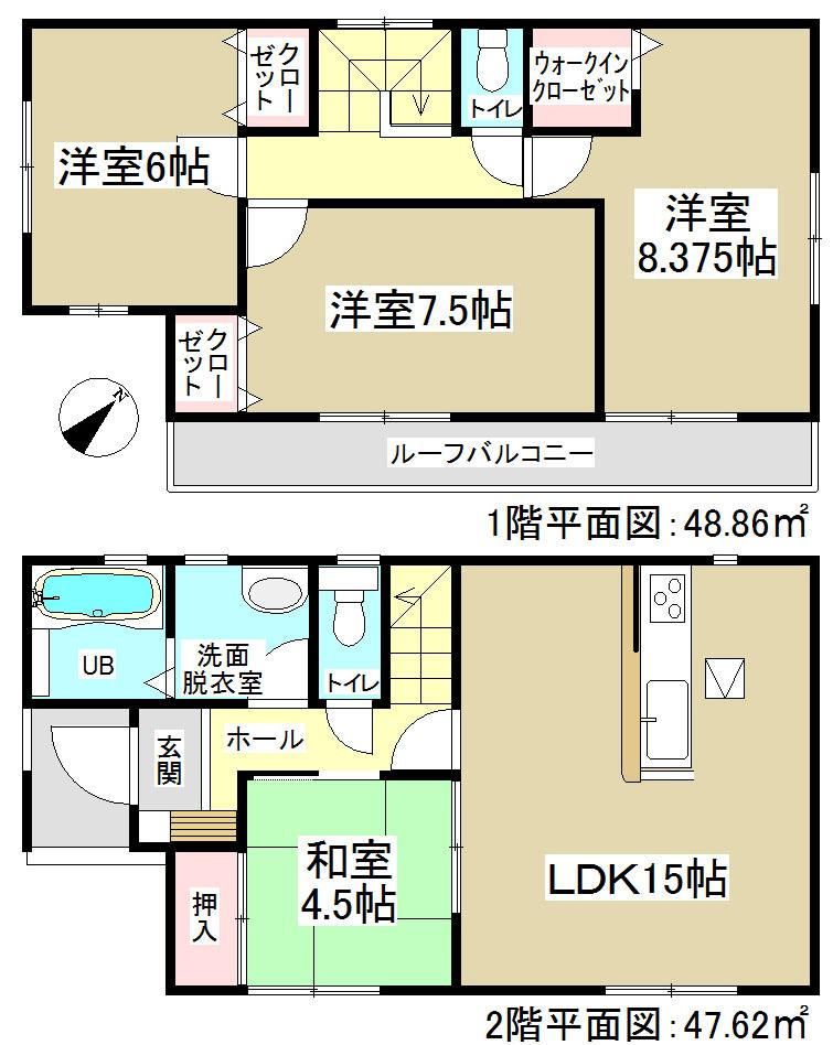 Floor plan. (3 Building), Price 21,800,000 yen, 4LDK, Land area 148.44 sq m , Building area 96.48 sq m