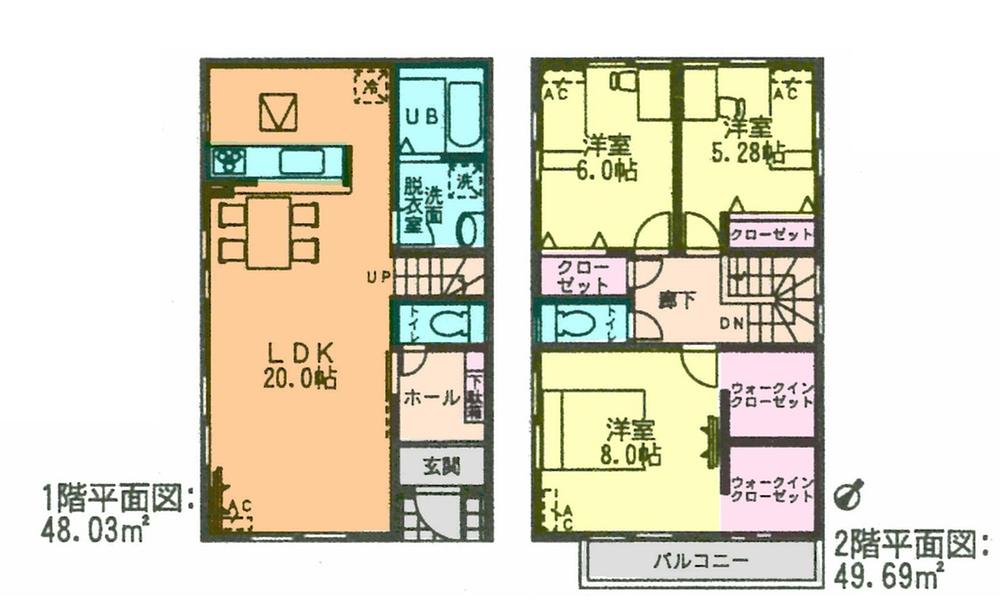 Floor plan. (Building 2), Price 22,800,000 yen, 3LDK+S, Land area 160.06 sq m , Building area 97.72 sq m