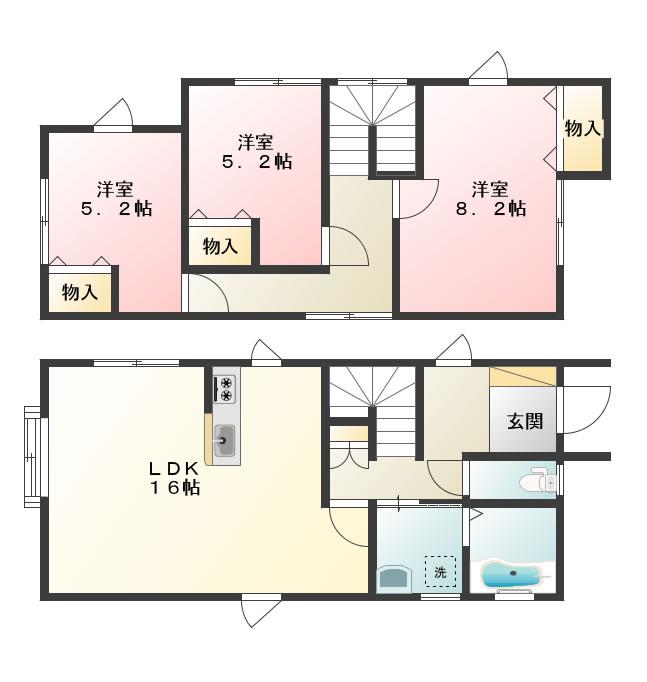 Floor plan. 16 million yen, 3LDK, Land area 98.66 sq m , Building area 90.25 sq m