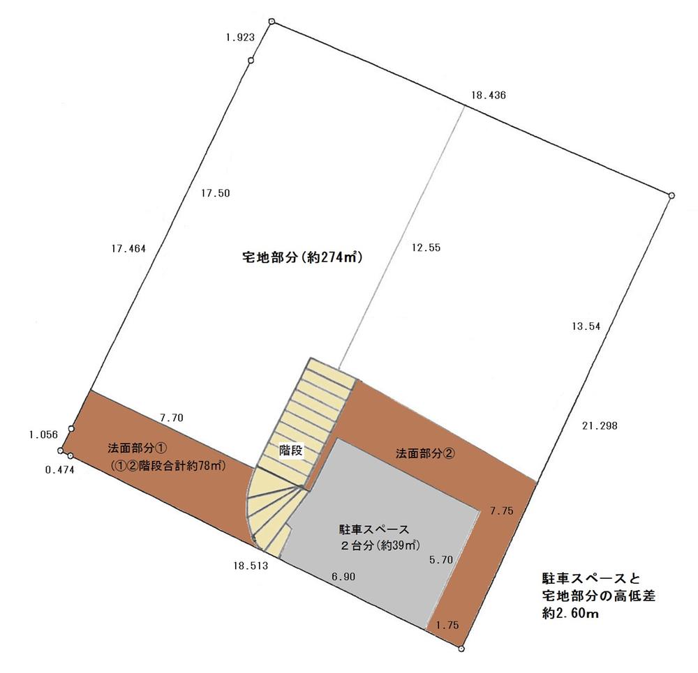 Compartment figure. Land price 8.8 million yen, Land area 390.8 sq m slopes ・ Stairs ・ Parking space segment view