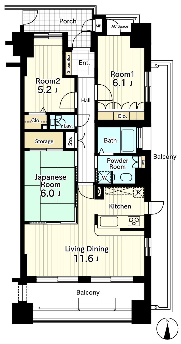 Floor plan. 3LDK, Price 23.4 million yen, Occupied area 73.96 sq m , Balcony area 27.47 sq m
