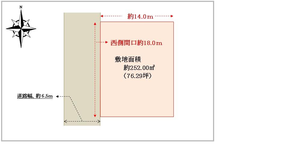 Compartment figure. Land price 7.6 million yen, Land area 252 sq m reference topographic map west between a population of about 18.0m Depth of about 14.0m