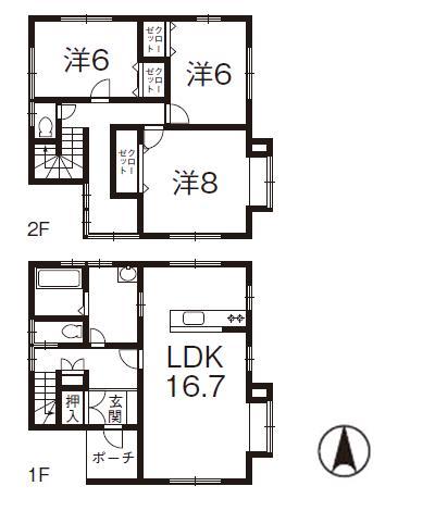 Floor plan. 23,490,000 yen, 3LDK, Land area 200.38 sq m , There is a building area of ​​101.54 sq m free space 3LDK