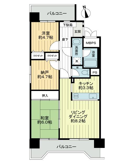 Floor plan. 2LDK + S (storeroom), Price 10.8 million yen, Occupied area 67.23 sq m , Balcony area 15.06 sq m 2SLDK