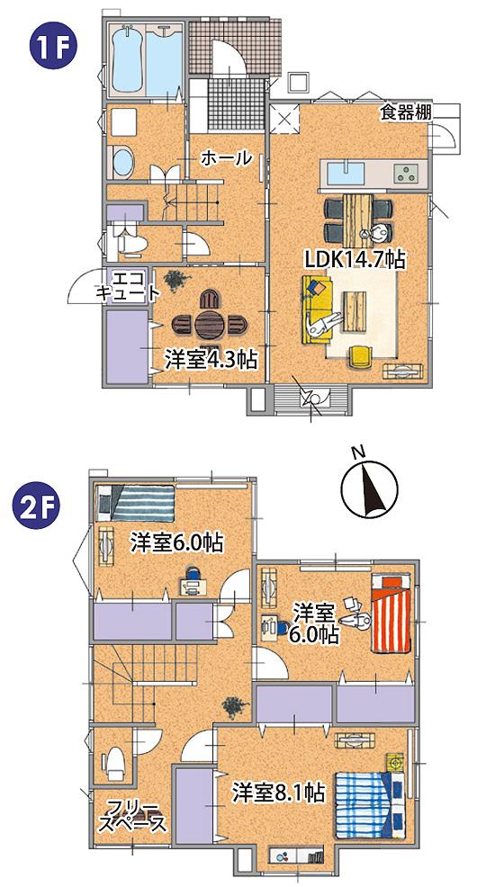 Floor plan. 22,980,000 yen, 4LDK, Land area 171.75 sq m , Building area 112.61 sq m 1F ・ 2F floor plan drawings