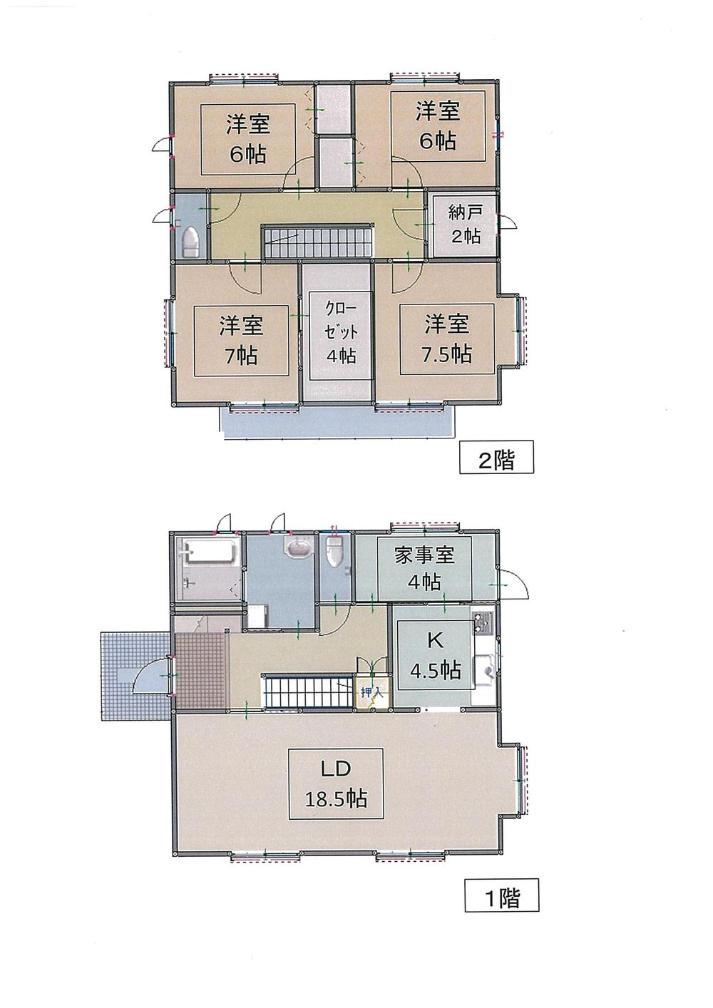 Floor plan. 19,800,000 yen, 4LDK + S (storeroom), Land area 199.67 sq m , Building area 135.82 sq m spacious LDK, Utility room, Walk-in closet, It is 4LDK with a closet. 