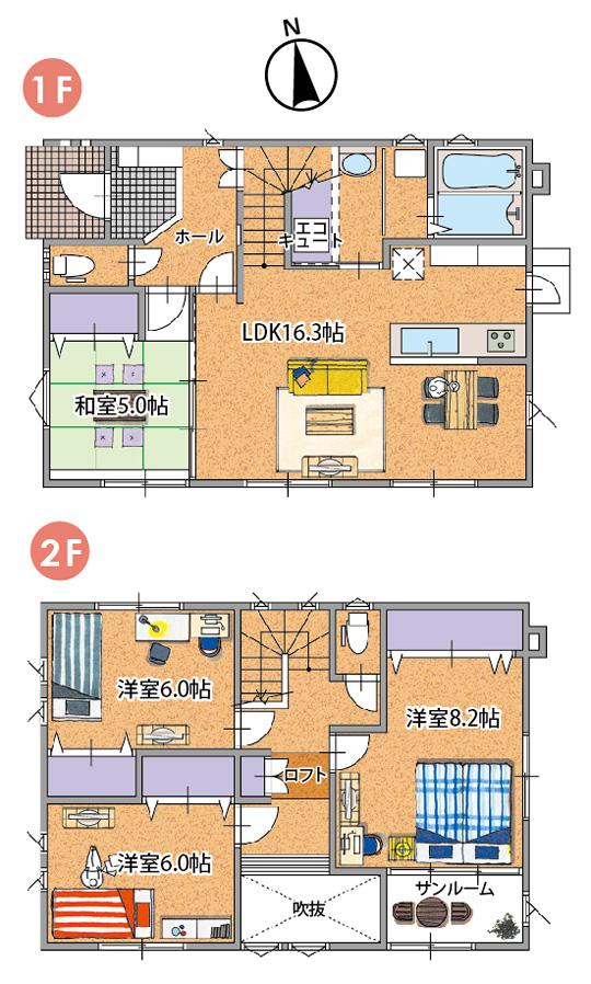 Floor plan. 26,600,000 yen, 4LDK, Land area 205.63 sq m , Building area 115.92 sq m 1F ・ 2F floor plan drawings