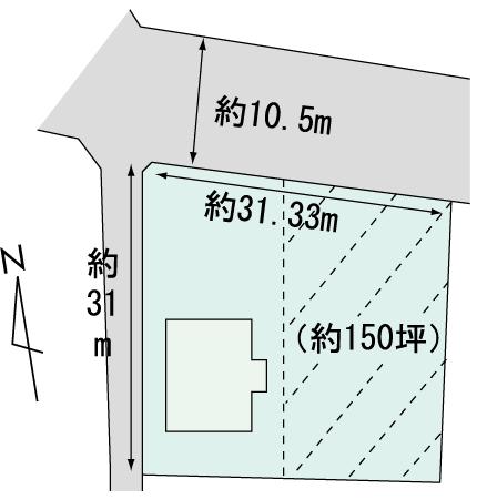 Compartment figure. Land price 15 million yen, Land area 1,100.83 sq m sold parts: the actual settlement sale of the eastern boundary part than about 495 sq m (150 square meters)