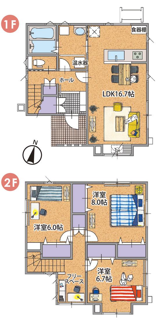 Floor plan. 16,980,000 yen, 3LDK, Land area 132.26 sq m , Building area 101.54 sq m 1F ・ 2F floor plan drawings