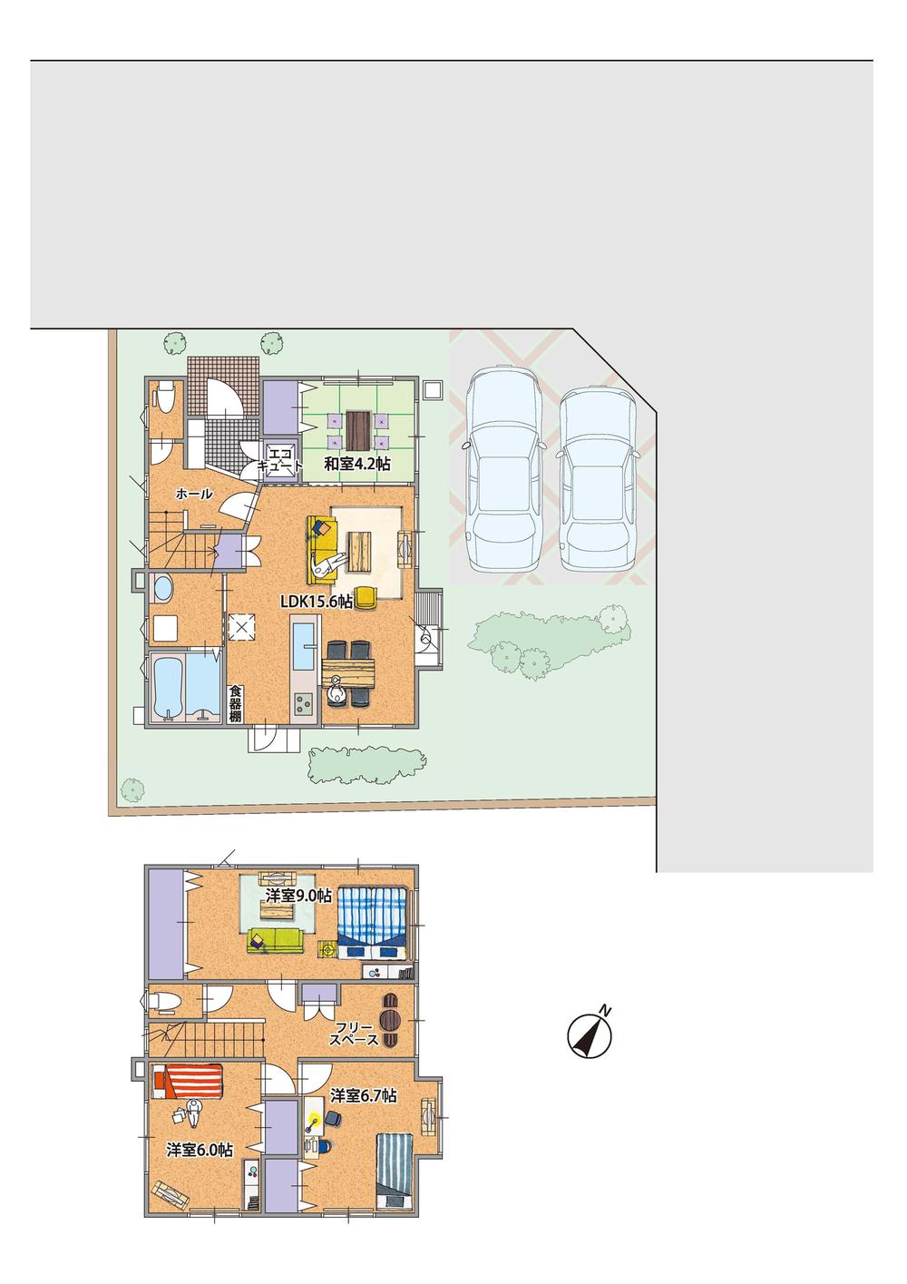 Floor plan. 24,480,000 yen, 4LDK, Land area 147.28 sq m , Building area 106.51 sq m 1F ・ 2F floor plan drawings