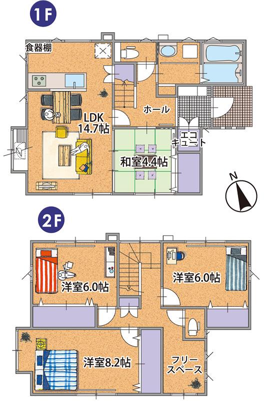 Floor plan. 22,980,000 yen, 4LDK, Land area 202.74 sq m , Building area 108.17 sq m 1F ・ 2F floor plan drawings