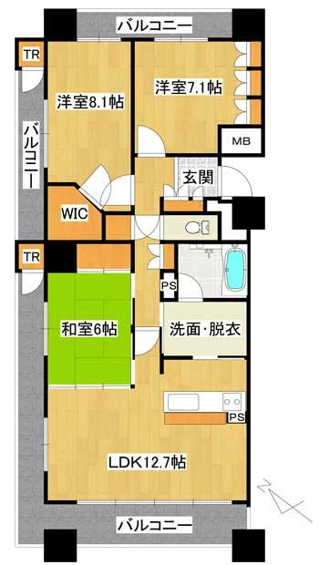 Floor plan. 3LDK, Price 23.8 million yen, Occupied area 86.54 sq m , Ventilation on the balcony area 28.33 sq m 3 sided balcony ・ Day both good
