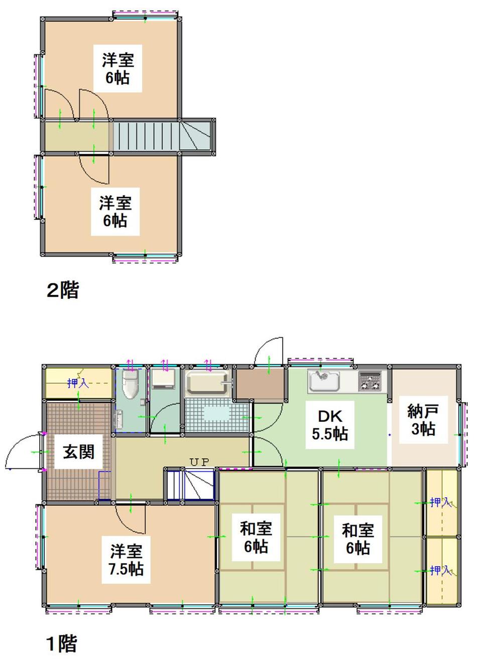 Floor plan. 6.5 million yen, 5DK + S (storeroom), Land area 202.8 sq m , Building area 93.57 sq m 5DK + closet is with space