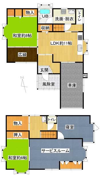 Floor plan. 10.8 million yen, 4LDK + S (storeroom), Land area 157.53 sq m , Building area 139.52 sq m 1F ・ 2F