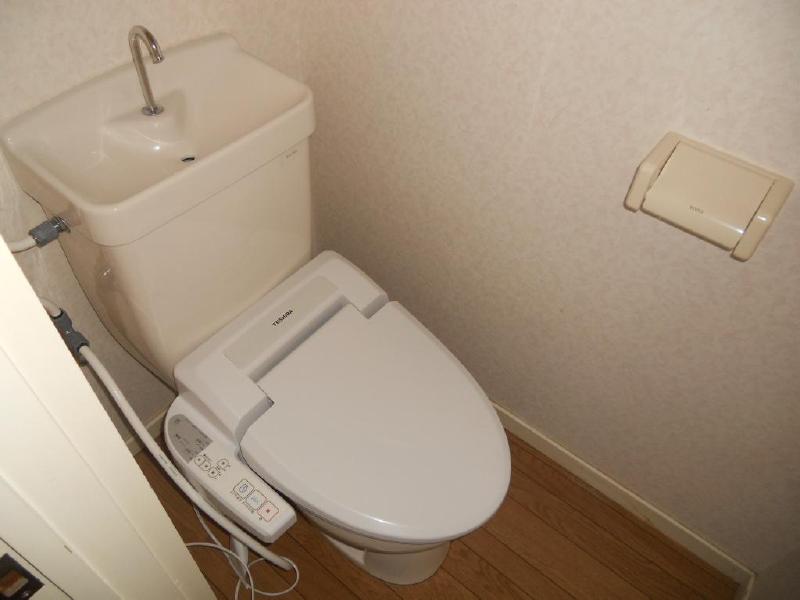 Toilet. Heated toilet seat is not attached. 