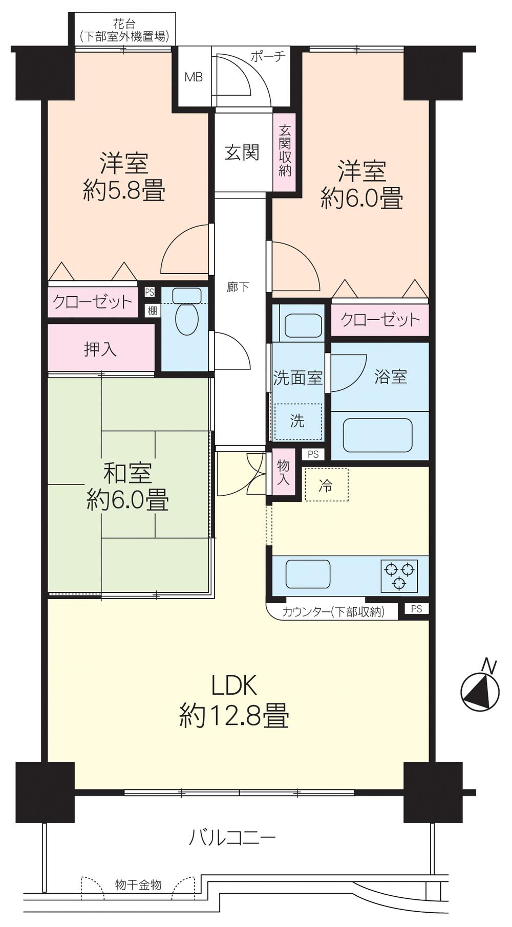 Floor plan. 3LDK, Price 17.8 million yen, Occupied area 71.37 sq m , Balcony area 10.35 sq m