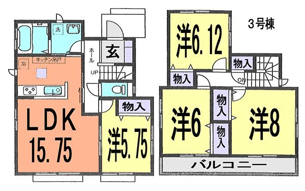 Floor plan. (3 Building), Price 24,800,000 yen, 4LDK, Land area 171.3 sq m , Building area 97.92 sq m