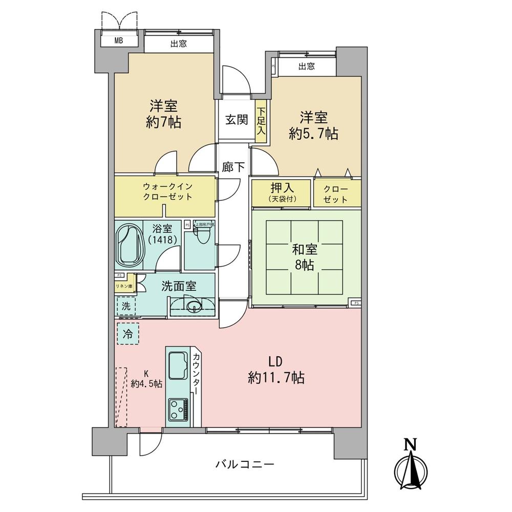 Floor plan. 3LDK, Price 22,800,000 yen, Occupied area 80.02 sq m , Balcony area 14.6 sq m