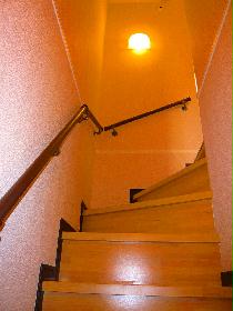 Living and room. Staircase with a handrail