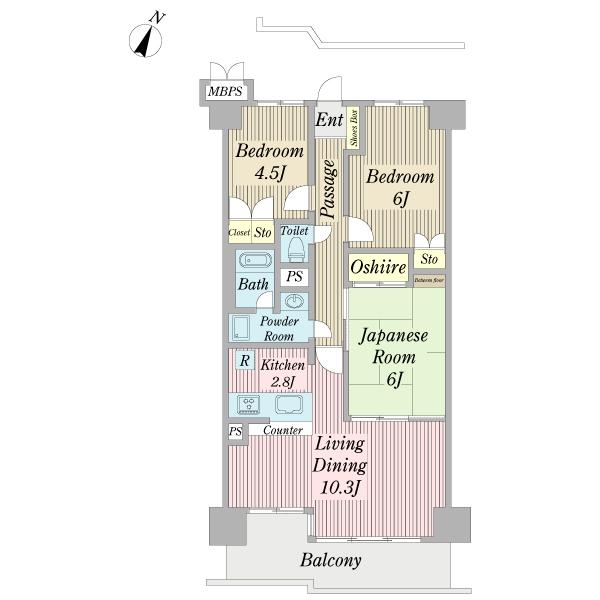 Floor plan. 3LDK, Price 13.8 million yen, Occupied area 67.54 sq m , Balcony area 10.29 sq m