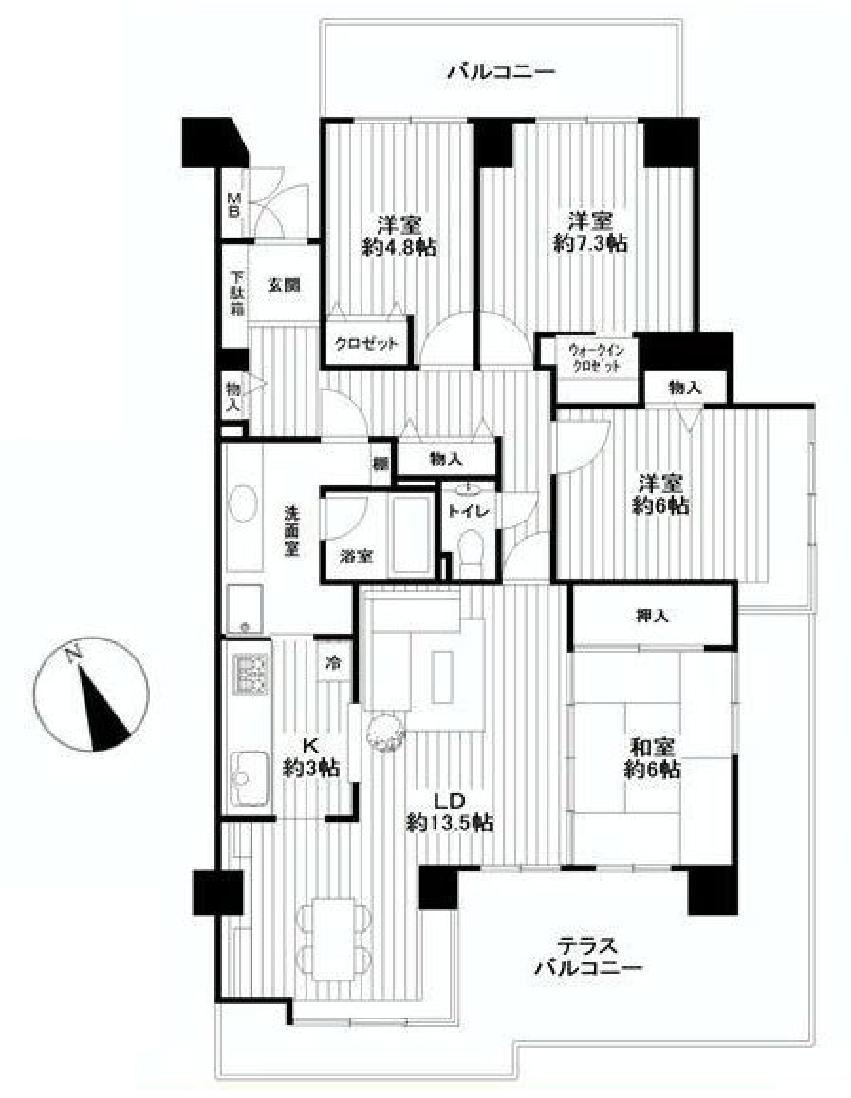 Floor plan. 4LDK, Price 17.8 million yen, Occupied area 99.62 sq m , Balcony area 34.66 sq m
