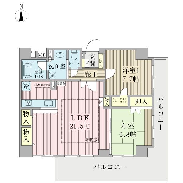 Floor plan. 2LDK, Price 27.5 million yen, Footprint 76.4 sq m , Balcony area 22.33 sq m 2LDK + W, Footprint 76 m2