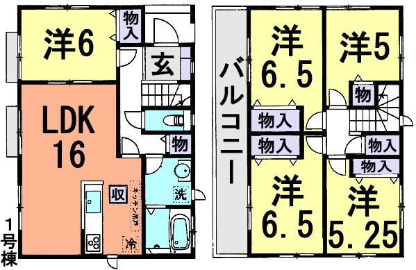 Floor plan. (1 Building), Price 19,800,000 yen, 5LDK, Land area 128.66 sq m , Building area 105.16 sq m