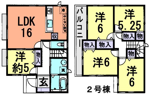 Floor plan. (Building 2), Price 19,800,000 yen, 5LDK, Land area 129.94 sq m , Building area 101.85 sq m