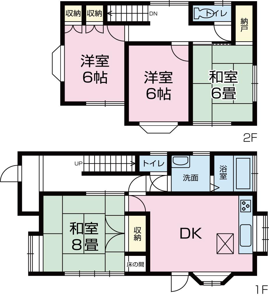 Floor plan. 14.8 million yen, 4DK + S (storeroom), Land area 113.12 sq m , There is a building area of ​​94.4 sq m 4DK and storeroom. Land 113.12 sq m (about 34 square meters) Building 94.40 sq m (about 28 square meters) All the room there are six or more Pledge.
