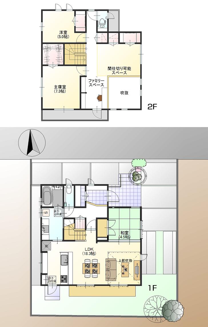 Floor plan.  [No. 1 destination] So we have drawn on the basis of the Plan view] drawings, Plan and the outer structure ・ Planting, etc., It may actually differ slightly from.  Also, Consumer electronics ・ furniture ・ Such as furniture are not included in the price.