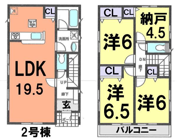 Floor plan. (Building 2), Price 19,800,000 yen, 4LDK, Land area 122.21 sq m , Building area 94.77 sq m